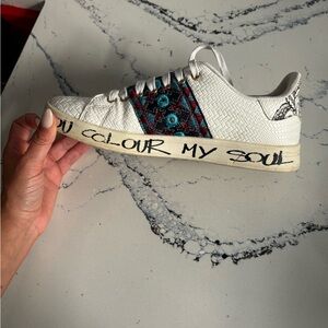 Desigual - White and Blue Embroidered Women's Sneakers 7.5 US